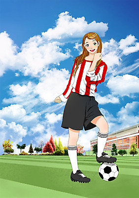주간 전신 PSD 나무 구름 학생 여자 일러스트 축구공 학교 청소년 하늘 축구선수 한명 사람 야외 파이팅 축구 축구장 만화 축구복 축구유니폼 국내일러스트 자연요소 식물 1 교육 유니폼 공 축구용품 스포츠시설 모션 운동선수 운동복 구기 파일형식