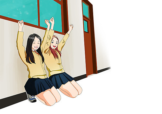 PSD 학생 여자 교복 일러스트 창문 학교 청소년 실내 사람 두명 친구 손들기 문 복도 만화 벌서기 국내일러스트 옷 교육 관계 모션 내부 체벌 파일형식