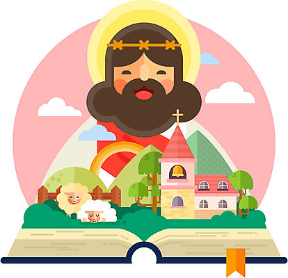 나무 구름 남자 기독교 무지개 두마리 일러스트 산 한명 사람 성인 교회 성경 종 양 예수 국내일러스트 AI파일 자연요소 식물 1 종교 2 종교용품 포유류 신_종교 파일형식 벡터