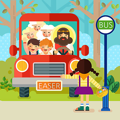 나무 여자 남자 기독교 어린이 일러스트 버스 세마리 사람 여러명 성인 바구니 양 기독교인 버스정류장 부활절계란 셔틀버스 국내일러스트 AI파일 식물 종교 육상교통 다수 포유류 부활절 대중교통 3 계란 역 파일형식 벡터