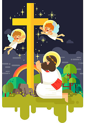 나무 구름 남자 기독교 어린이 십자가 무지개 날개 일러스트 밤하늘 천사 산 사람 성인 세명 바위 기도 예수 기독교인 국내일러스트 AI파일 자연요소 식물 종교 하늘 돌_바위 신_종교 야간 파일형식 벡터