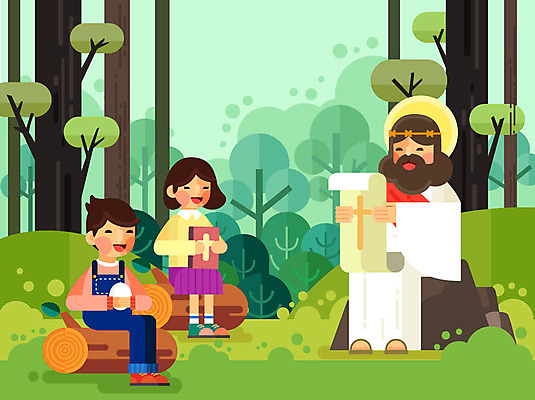 나무 여자 남자 기독교 어린이 십자가 일러스트 사람 성인 세명 성경 바위 예수 기독교인 숲속 부활절계란 국내일러스트 AI파일 식물 종교 종교용품 부활절 계란 돌_바위 신_종교 숲 파일형식 벡터