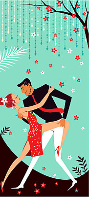 커플 여자 남자 일러스트 꽃나무 사람 성인 두명 춤 탱고 국내일러스트 AI파일 나무 꽃 관계 문화예술 파일형식 벡터