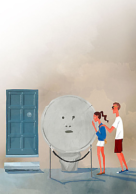 PSD 커플 여자 남자 여행 일러스트 휴가 사람 성인 두명 관광지 조각상 문 로마 진실의입 국내일러스트 관계 조형물 이탈리아 파일형식