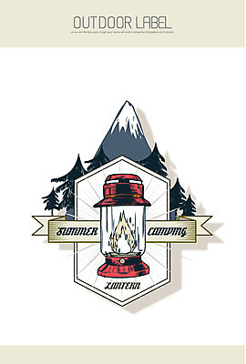 나무 식물 계절 일러스트 산 아웃도어 사람없음 여름 라벨 캠핑 랜턴 국내일러스트 AI파일 레저 조명 프레임 파일형식 벡터