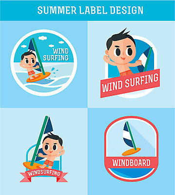 계절 남자 바다 일러스트 아웃도어 사람 세명 여름 라벨 윈드서핑 보드 서핑 남자만 국내일러스트 AI파일 스포츠 프레임 수상스포츠 파일형식 벡터