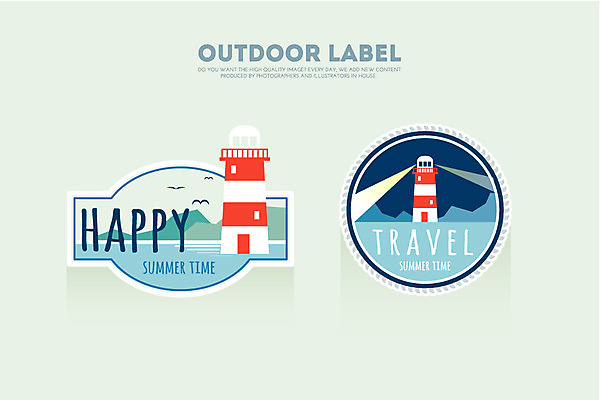 계절 바다 여행 일러스트 휴가 등대 아웃도어 사람없음 여름 라벨 국내일러스트 AI파일 프레임 파일형식 벡터