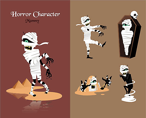캐릭터 모래 일러스트 해골 사람없음 무서움 피라미드 공포 관 미라 호러 관_장례 호러캐릭터 일러캐릭터 AI파일 건축물 감정 뼈 랜드마크 장례용품 파일형식 벡터