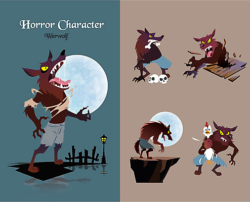 캐릭터 가로등 일러스트 뼈 해골 사람없음 울타리 가축 보름달 달 닭 무서움 공포 늑대인간 호러 호러캐릭터 일러캐릭터 AI파일 자연요소 동물 공공시설 감정 조류 담장 파일형식 벡터