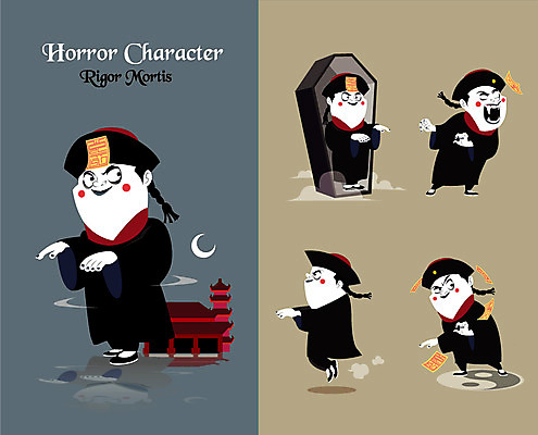 캐릭터 일러스트 사람없음 치파오 무서움 공포 관 강시 부적 호러 관_장례 호러캐릭터 일러캐릭터 AI파일 감정 유령 전통의상 장례용품 파일형식 벡터