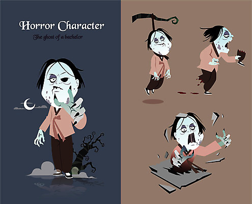 나무 캐릭터 일러스트 사람없음 달 판넬 유령 한복 무서움 공포 호러 몽달귀신 호러캐릭터 일러캐릭터 AI파일 자연요소 식물 한국전통 감정 전통의상 파일형식 벡터