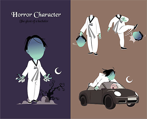 캐릭터 남자 일러스트 자동차 한명 사람 성인 유령 한복 무서움 공포 달걀귀신 호러 성인남자한명만 호러캐릭터 일러캐릭터 AI파일 1 한국전통 감정 육상교통 귀신 전통의상 남자한명만 성인남자만 파일형식 벡터