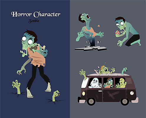 캐릭터 일러스트 버스 사람없음 무서움 공포 호러 좀비 호러캐릭터 일러캐릭터 AI파일 감정 육상교통 대중교통 파일형식 벡터