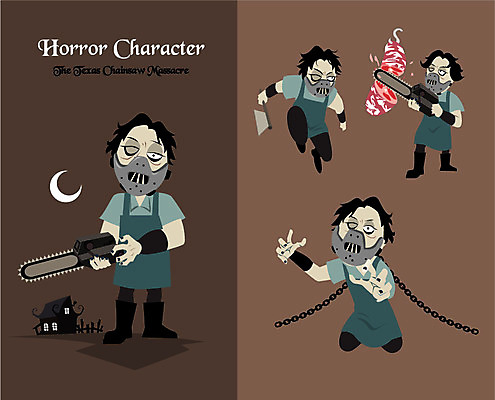 캐릭터 남자 일러스트 육류 마스크 사람 여러명 성인 쇠사슬 무서움 공포 도끼 살인범 전기톱 호러 성인남자만 호러캐릭터 일러캐릭터 AI파일 감정 다수 식재료 톱 남자만 성인만 파일형식 벡터