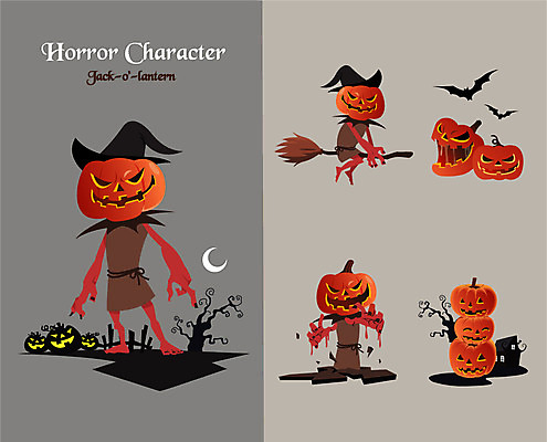 캐릭터 모자 일러스트 호박 사람없음 할로윈 무서움 빗자루 공포 박쥐 잭오랜턴 호러 호러캐릭터 일러캐릭터 AI파일 잡화 감정 채소 포유류 청소도구 파일형식 벡터
