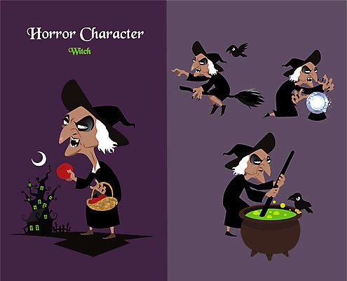 캐릭터 일러스트 사람없음 바구니 독약 성 무서움 빗자루 마녀 공포 마법 까마귀 독사과 호러 호러캐릭터 일러캐릭터 AI파일 건축물 감정 조류 청소도구 파일형식 벡터