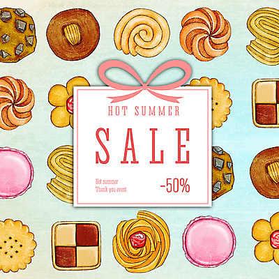 PSD 계절 일러스트 프레임 종류 사람없음 여름 세일 쿠키 과자 마카롱 초코칩 국내일러스트 디저트 초콜릿 파일형식
