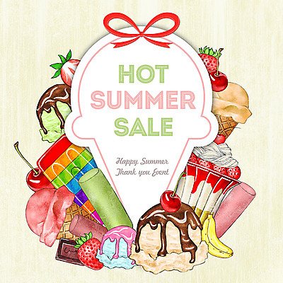 PSD 계절 리본 과일 일러스트 딸기 아이스크림 프레임 바나나 종류 사람없음 여름 세일 초콜릿 체리 국내일러스트 디저트 파일형식