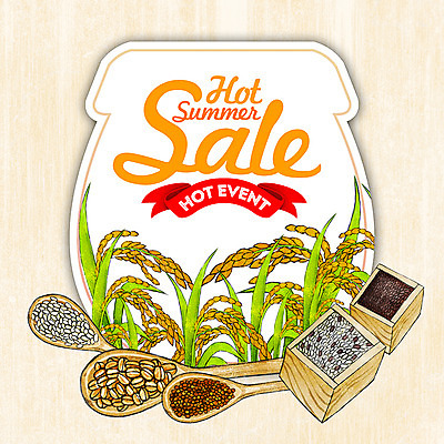 PSD 계절 일러스트 곡류 프레임 종류 사람없음 여름 세일 숟가락 쌀 항아리 보리 흑미 국내일러스트 수저 도자기 파일형식