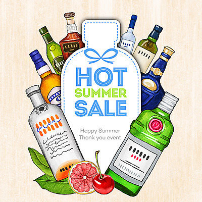 PSD 계절 과일 일러스트 유리병 프레임 주류 종류 사람없음 여름 세일 체리 자몽 양주 보드카 국내일러스트 음료 병_용기 파일형식