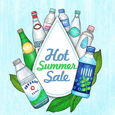 PSD 식물 계절 일러스트 유리병 나뭇잎 프레임 종류 사람없음 물 여름 세일 물방울 생수 페트병 국내일러스트 자연요소 잎 병_용기 물병 병_담는 파일형식