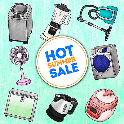 PSD 계절 일러스트 주전자 프레임 종류 사람없음 여름 전자제품 세일 가전제품 선풍기 믹서 세탁기 밥솥 김치냉장고 전기포트 국내일러스트 주방용품 냉장고 파일형식