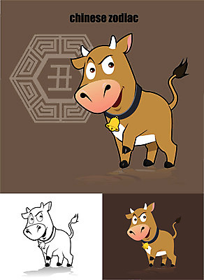 동물 캐릭터 동물캐릭터 일러스트 사람없음 십이지신 소띠 소 일러캐릭터 AI파일 포유류 파일형식 벡터
