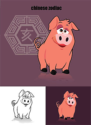 동물 캐릭터 동물캐릭터 일러스트 사람없음 십이지신 돼지띠 돼지 일러캐릭터 AI파일 포유류 파일형식 벡터