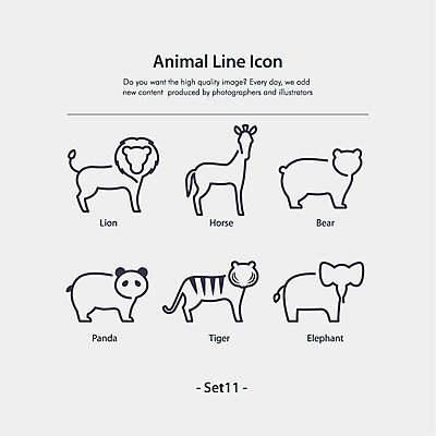 동물 일러스트 곰 코끼리 동물원 사람없음 세트 말_동물 호랑이 사자 판다 2D아이콘 AI파일 아이콘 포유류 파일형식 벡터