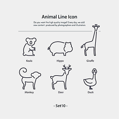 동물 일러스트 사슴 오리 동물원 사람없음 세트 원숭이 기린 하마 코알라 2D아이콘 AI파일 아이콘 포유류 조류 파일형식 벡터