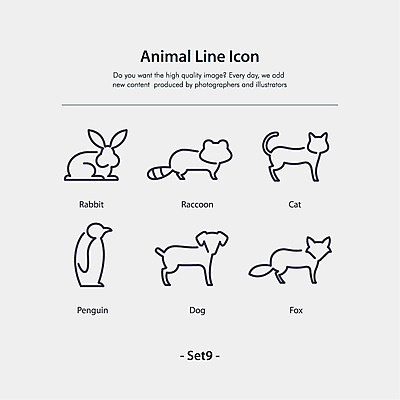 동물 일러스트 동물원 사람없음 세트 고양이 토끼 개 펭귄 여우 너구리 2D아이콘 AI파일 아이콘 포유류 조류 반려동물 파일형식 벡터