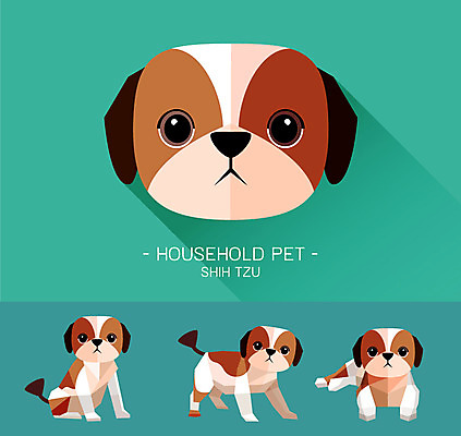 동물 캐릭터 얼굴 동물캐릭터 일러스트 사람없음 반려동물 플랫 개 강아지 시츄 개캐릭터 일러캐릭터 AI파일 포유류 신체부위 파일형식 벡터