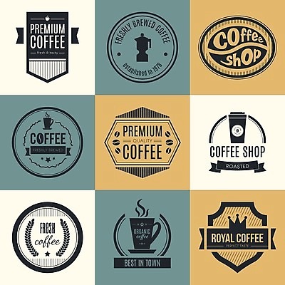 EPS 해외이미지 커피 스티커 일러스트 사람없음 세트 라벨 카페 빈티지 해외202004 해외일러스트 음료 컨셉 프레임 상점 파일형식 벡터 이미지허브