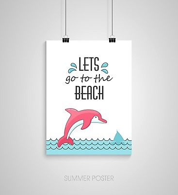 EPS 해외이미지 한마리 디자인 포스터 바다 일러스트 매달리기 타이포그라피 해변 사람없음 물방울 돌고래 서류집게 해외202004 해외일러스트 문자 1 포유류 모션 집게 수중동물 파일형식 벡터 이미지허브