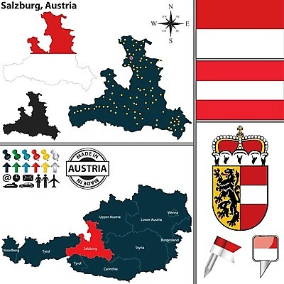 EPS 해외이미지 모양 실루엣 유럽 여행 지도 일러스트 깃발 오스트리아 심볼 사인 지역 잘츠부르크 전국 지도책 해외202004 해외일러스트 나라 촬영기법 책 파일형식 벡터 이미지허브