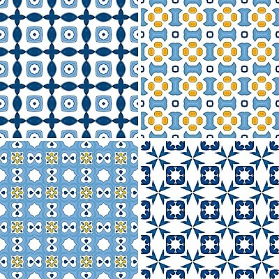 EPS 해외이미지 전통 디자인 패턴 오렌지 일러스트 벽지 추상 장식 파란색 세트 노란색 흰색 4 포르투갈 타일 묘사 정사각형 모자이크 스페인어 아라베스크 엘리먼트 튀니지 해외202004 해외일러스트 도형 유럽 컬러 무늬 과일 아프리카 숫자 파일형식 벡터 이미지허브