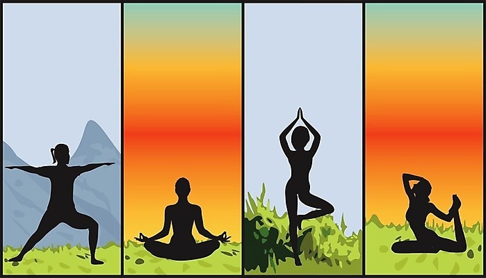 EPS 해외이미지 라이프스타일 웰빙 여자 선 포즈 백그라운드 일러스트 요가 자연 휴식 산 건강 파노라마 풍경 야외 운동 환경 화목 연습 언덕 명상 장면 아사나자세 해외202004 해외일러스트 컨셉 촬영기법 사람 생활 요가자세 생태계 파일형식 벡터 이미지허브