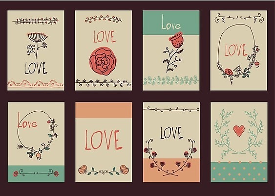 EPS 해외이미지 꽃 일러스트 사랑 사람없음 세트 하트 엽서 해외202004 해외일러스트 모양 식물 감정 편지 파일형식 벡터 이미지허브