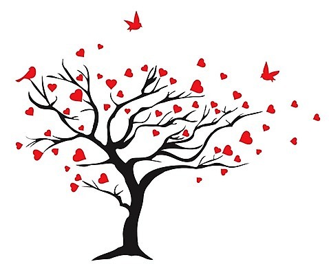 EPS 해외이미지 나무 일러스트 조류 추상 사람없음 빨간색 하트 해외202004 해외일러스트 모양 식물 동물 컬러 무늬 파일형식 벡터 이미지허브