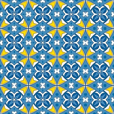 EPS 해외이미지 전통 디자인 패턴 일러스트 벽지 추상 장식 파란색 노란색 흰색 포르투갈 타일 묘사 정사각형 모자이크 스페인어 아라베스크 엘리먼트 튀니지 해외202004 해외일러스트 도형 유럽 컬러 무늬 아프리카 파일형식 벡터 이미지허브