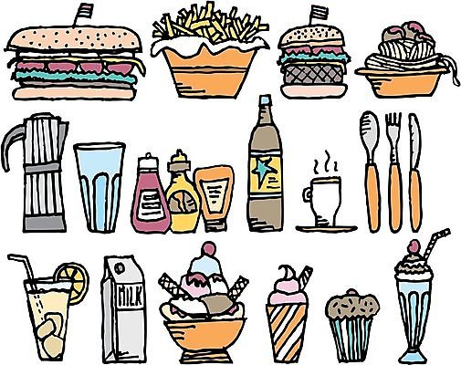 EPS 해외이미지 커피 음료 음식 포크 일러스트 유리 아이스크림 디저트 샌드위치 스파게티 요리 세트 식당 숟가락 우유 감자튀김 햄버거 달콤 커피잔 미트볼 케첩 레모네이드 머핀 소다 스터핑 해외202004 해외일러스트 식기 빵 재질 잔 유제품 감자 패스트푸드 파스타 수저 상점 튀김 소스_음식 맛 에이드 파일형식 벡터 이미지허브