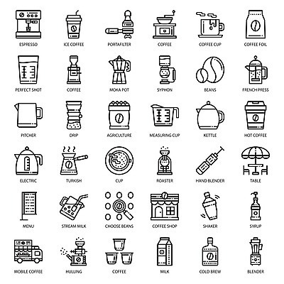 EPS 해외이미지 디자인 커피 음료 음식 백그라운드 일러스트 탁자 모바일 콩 씨앗 컵 픽토그램 상점 웹 인포그래픽 장비 흐름 우유 기구 공구 플랫 만화 메뉴 윤곽 시럽 바리스타 그라인더 유리주전자 UI 고립 힙스터 셰이커 해외202004 해외일러스트 식물 직업 식기 패션 가구 컨셉 인터넷 유리 주전자 유제품 곡류 도구 커피용품 파일형식 벡터 이미지허브
