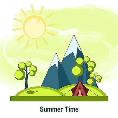 EPS 해외이미지 일러스트 하늘 산 텐트 사람없음 여름 태양 캠핑 해외202004 해외일러스트 자연요소 계절 레저 캠핑도구 파일형식 벡터 이미지허브