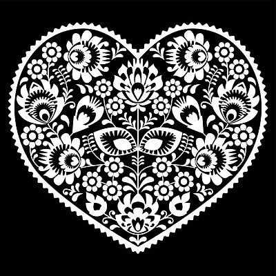 EPS 해외이미지 전통 꽃 패턴 일러스트 흑백 사람없음 화려 폴란드 해외202004 해외일러스트 식물 유럽 컨셉 무늬 촬영기법 파일형식 벡터 이미지허브