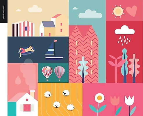 EPS 해외이미지 나무 구름 계절 포스터 호수 파도 바다 여행 밭 농업 일러스트 휴가 사람없음 농장 소풍 마을 계곡 캠핑 시골 양 숲 엽서 해외202004 해외일러스트 자연요소 식물 산업 포유류 레저 야외활동 편지 파일형식 벡터 이미지허브