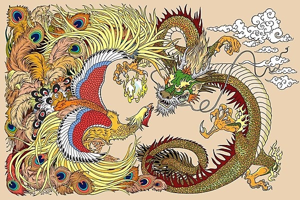 EPS 해외이미지 동양문화 전통 일러스트 사람없음 용 문신 심볼 봉황 해외202004 해외일러스트 문화 파일형식 벡터 이미지허브