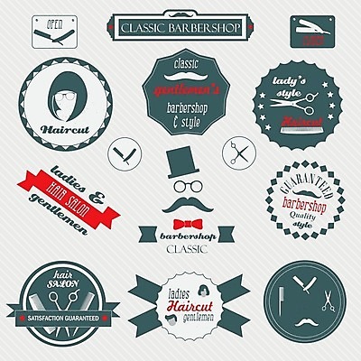 EPS 해외이미지 스티커 일러스트 사람없음 세트 라벨 회색 머리빗 콧수염 이발소 해외202004 해외일러스트 컬러 수염 프레임 미용용품 뷰티샵 파일형식 벡터 이미지허브