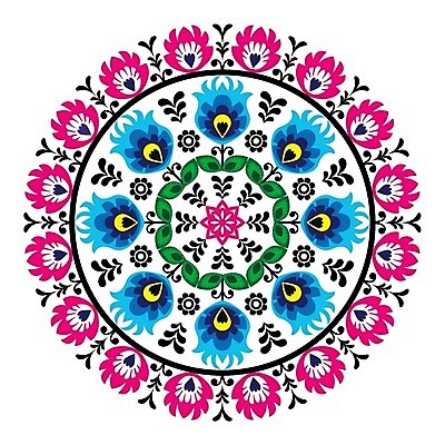 EPS 해외이미지 전통 꽃 패턴 일러스트 사람없음 컬러풀 화려 폴란드 해외202004 해외일러스트 식물 유럽 컬러 컨셉 무늬 파일형식 벡터 이미지허브