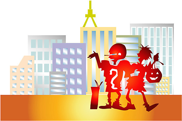 EPS 주간 클립아트 기념일 현대건축 건축 일러스트 빌딩 사람없음 야외 건물 축제 할로윈 도시 유령 잭오랜턴 호박가면 가상인물 국내일러스트 자연요소 건축물 상상 가면 이벤트 파일형식 벡터