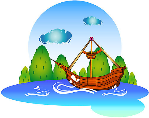 EPS 주간 클립아트 구름 물결 바다 교통 수상교통 일러스트 자연 하늘 산 풍경 해변 사람없음 야외 보트 나무배 선박 국내일러스트 자연요소 교통수단 배_교통 생태계 파일형식 벡터